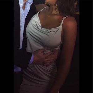 Miss Selfridge Satin Cowl Neck Mini Dress - Silver / Ice Blue. Size US 6.